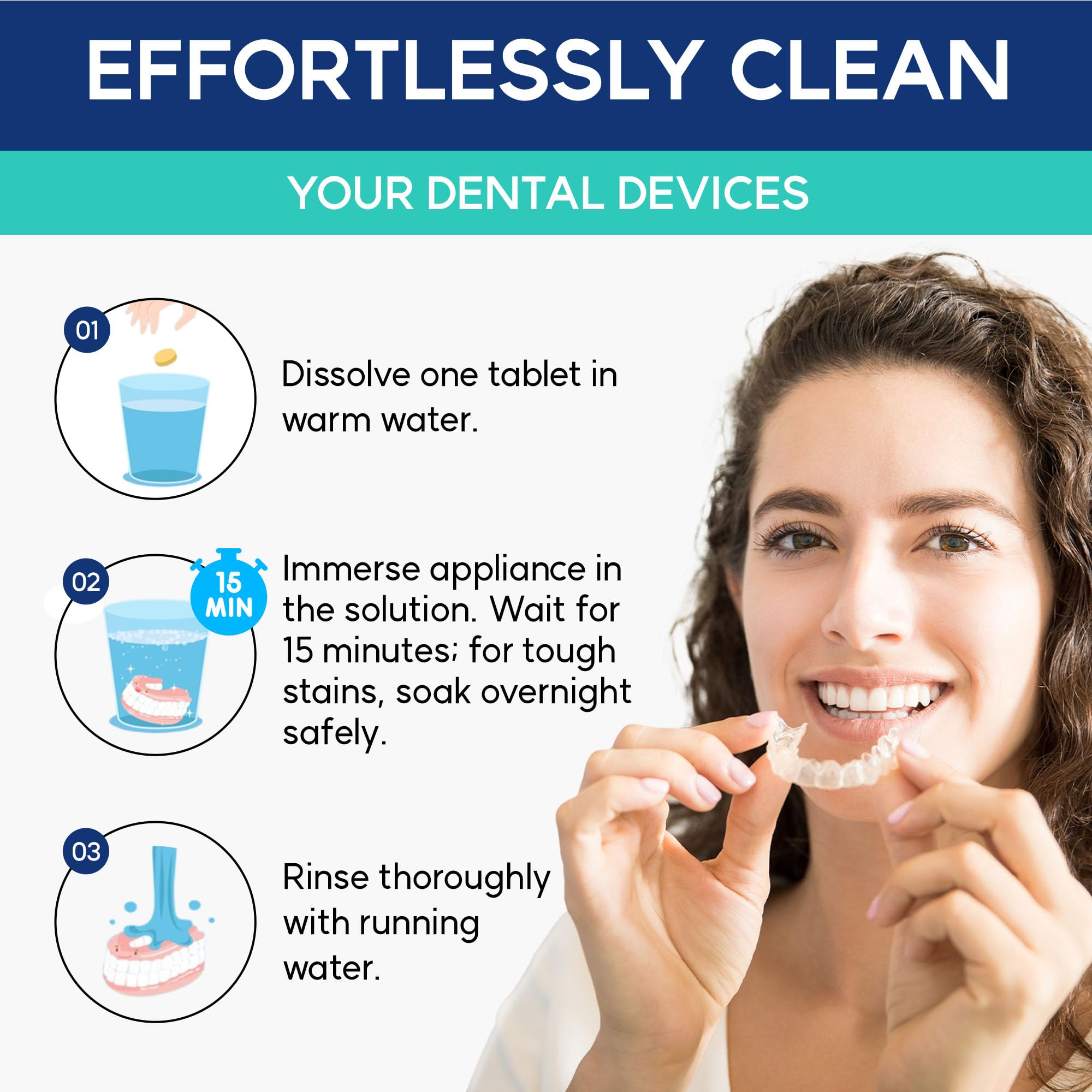 Retainer and night guard soaking in cleaning solution