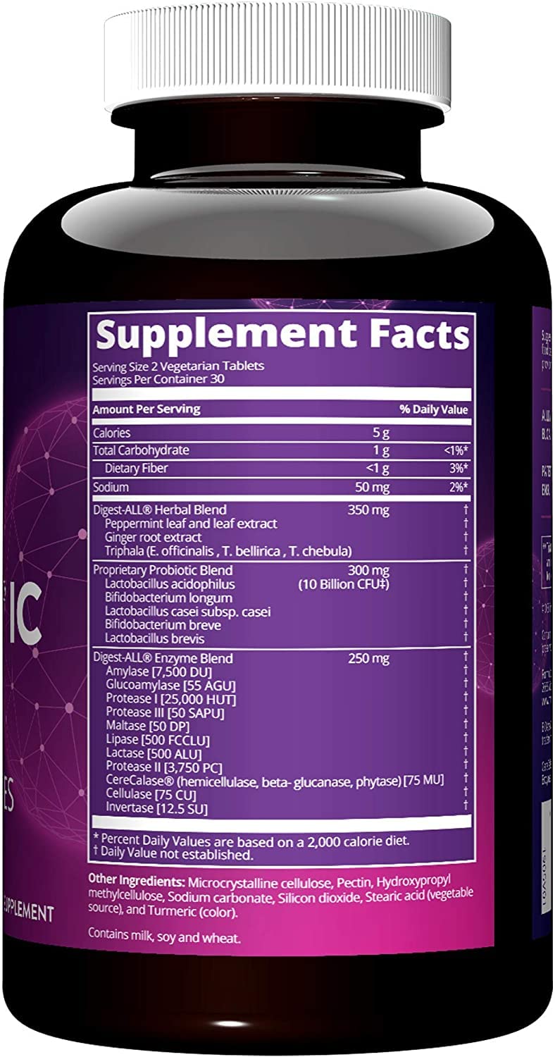 Close-up of Digest-All IC Probiotics label showing gluten-free and vegetarian certifications
