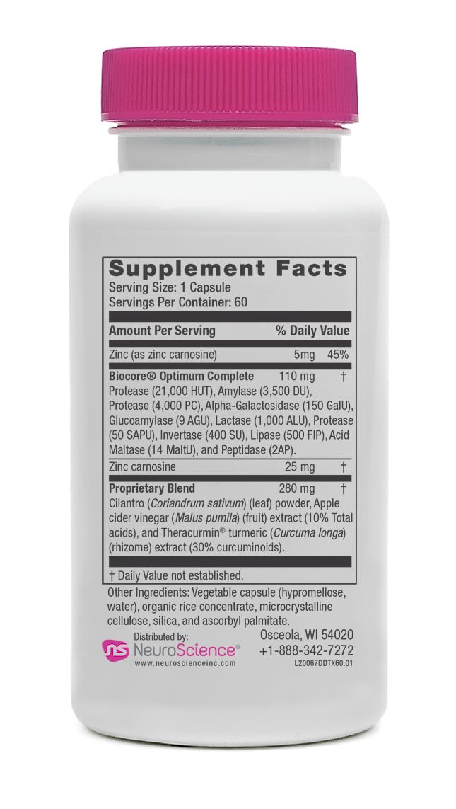 Digestive enzymes blend illustration showing lipase, lactase, amylase and protease
