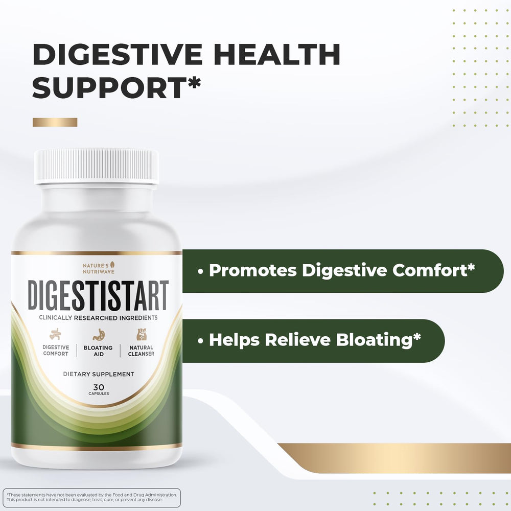 Close-up of DigestiStart capsules and herbal ingredients including Rehmanniae Radix, Eucommia Ulmoides Bark, and Schisandra