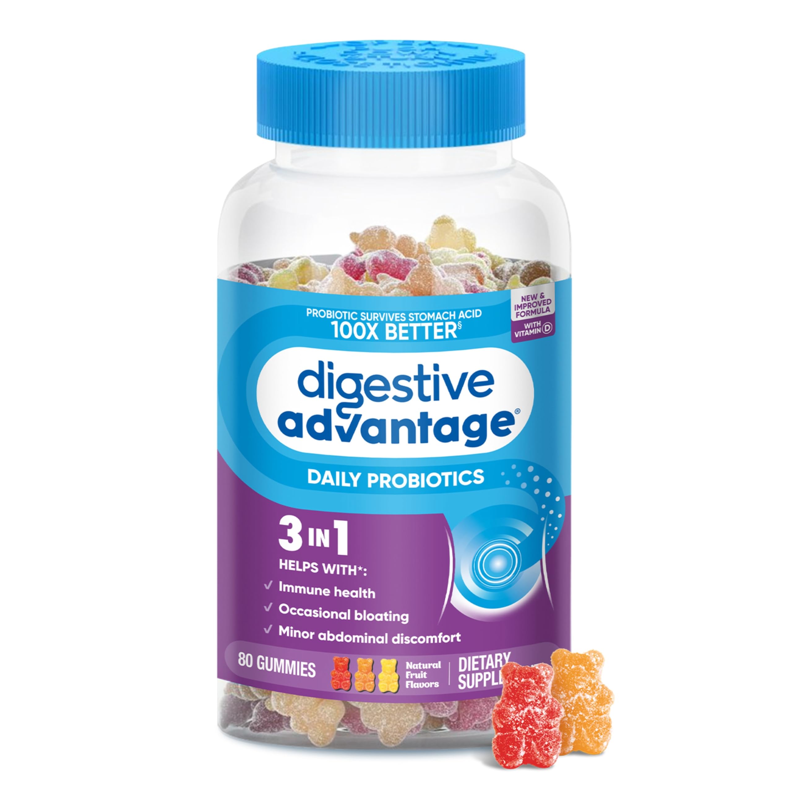 Digestive Advantage Probiotic Gummies 80-count bottle with apple-flavor gummies