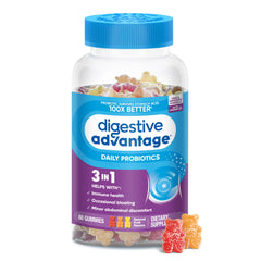Digestive Advantage Probiotic Gummies 80-count bottle with apple-flavor gummies