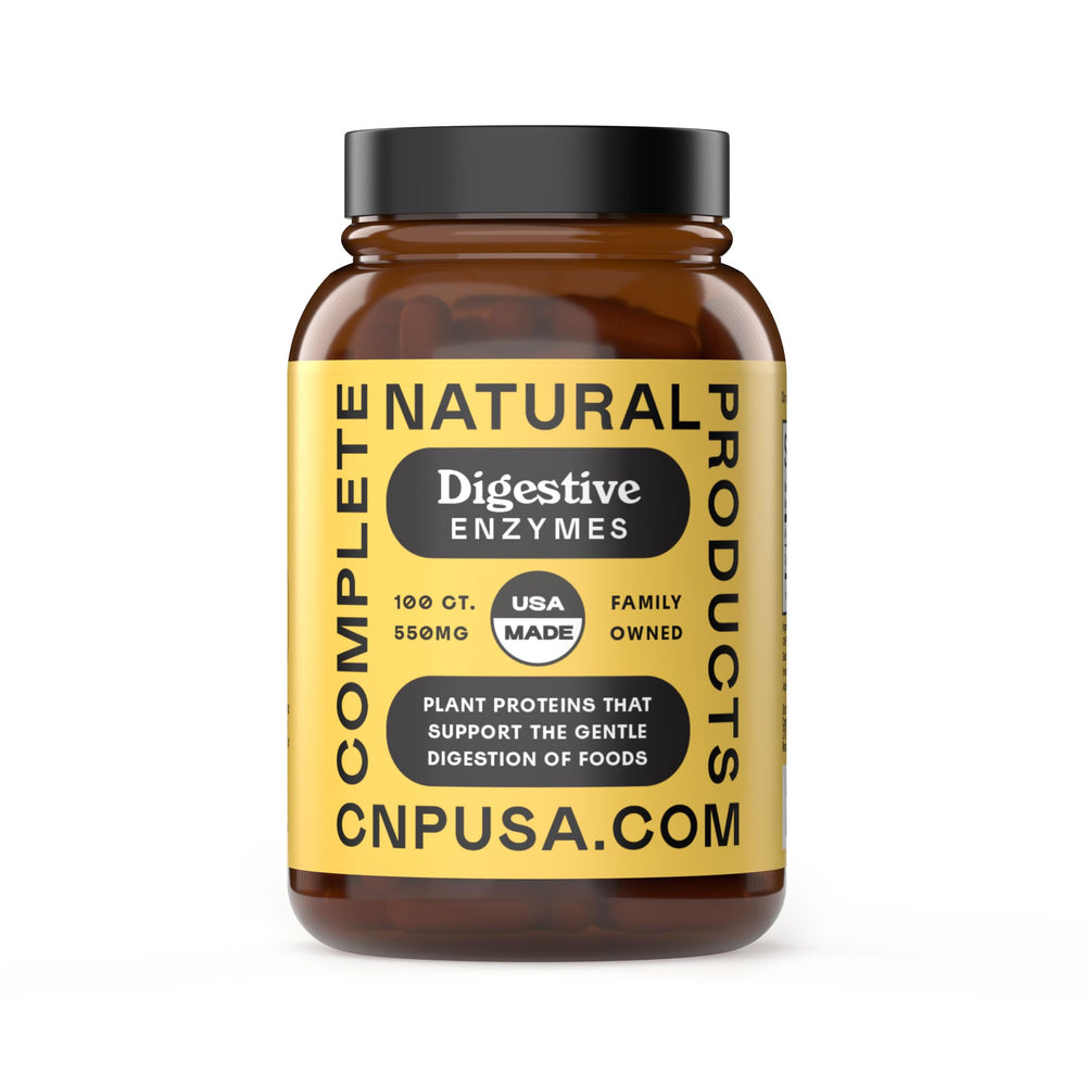 Front view of Complete Natural Digestive Enzyme Capsules bottle, 550mg, 100ct