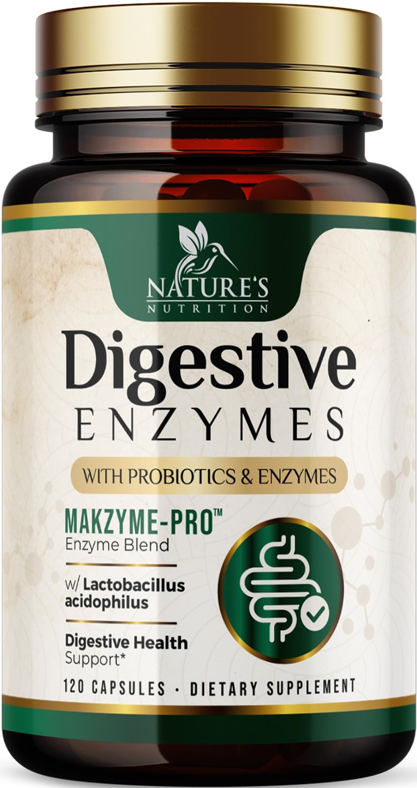 Digestive enzymes bottle highlighting bromelain and papain with probiotics