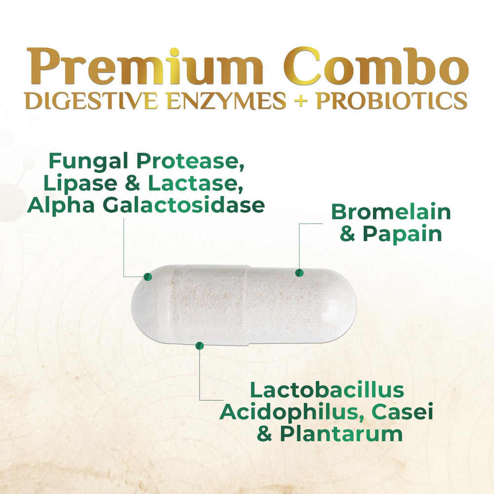 Macro shot of bromelain and papain enzyme capsules
