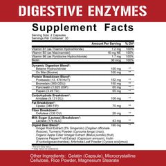 Digestive enzymes breaking down fat, fiber, carbs, protein and lactose