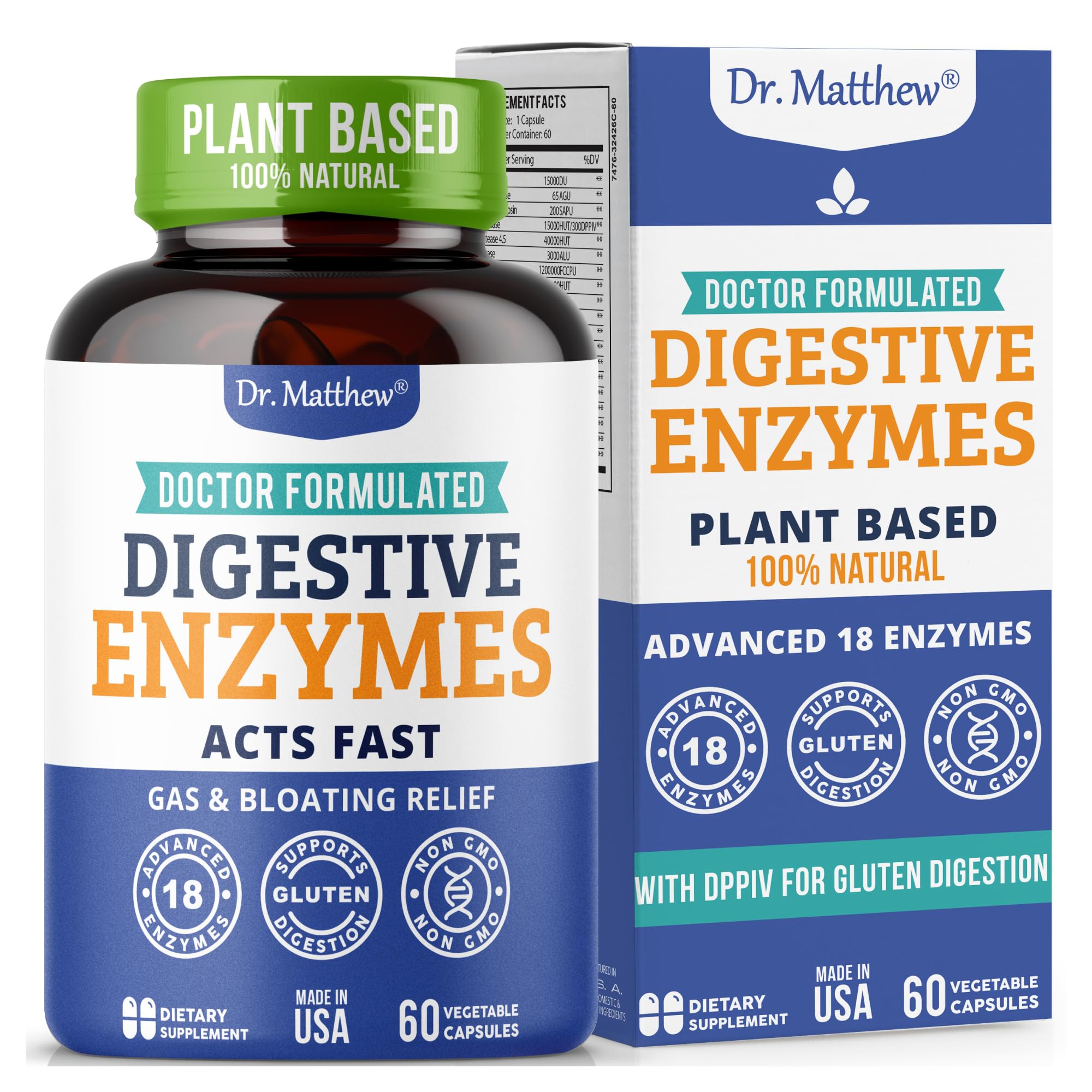 Bottle of digestive enzyme supplement for women and men