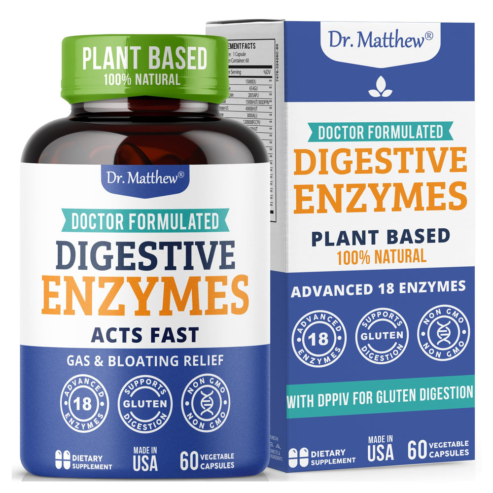 Bottle of digestive enzyme supplement for women and men