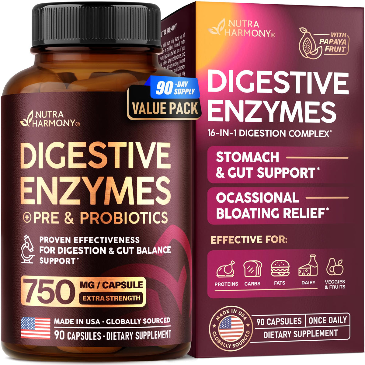Digestive enzymes bottle with 90 capsules