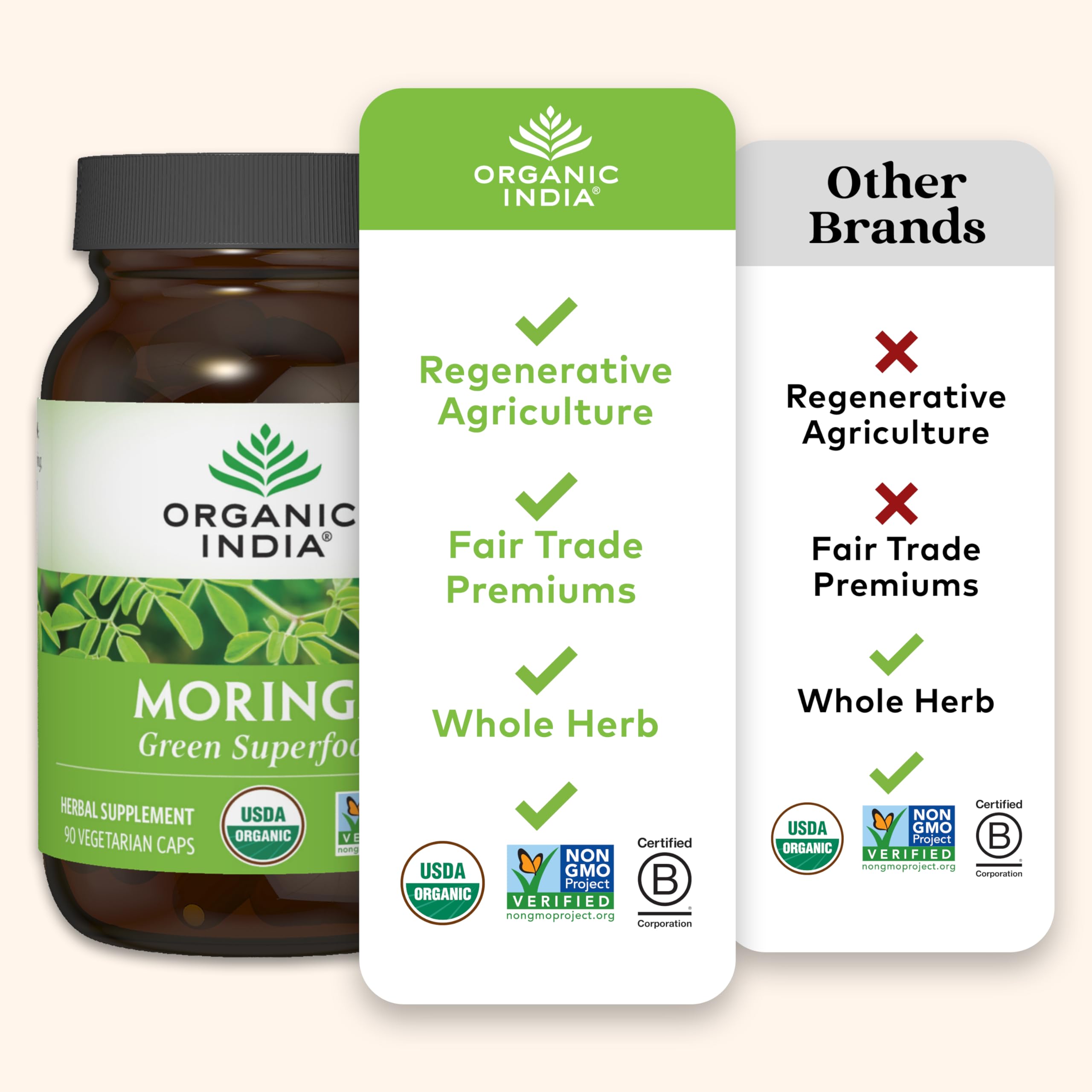 Digestive health benefits visual with Moringa capsules