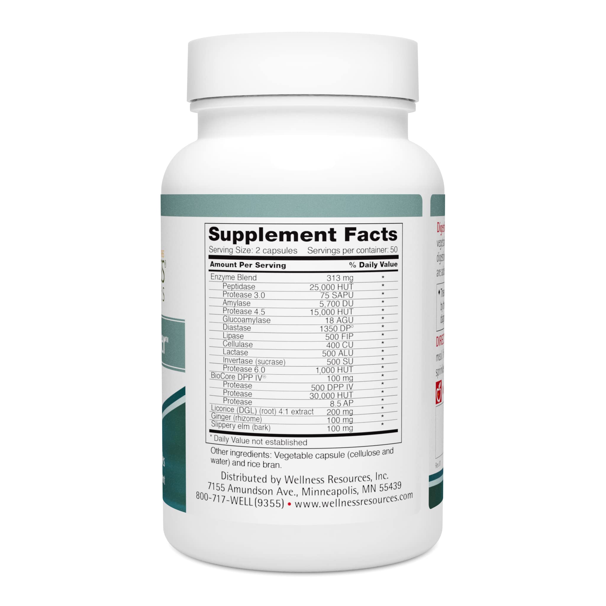 Multi-enzyme capsules illustrating gluten and fat digestion support