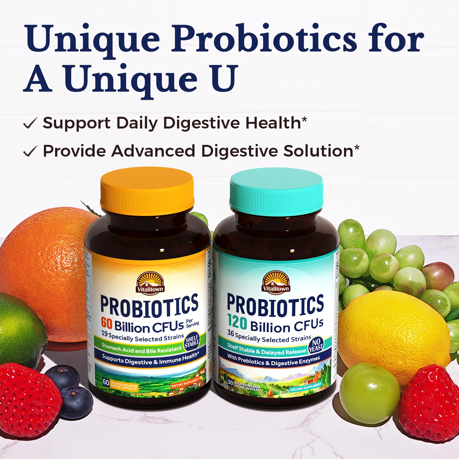 Digestive and immune support graphic with probiotics and prebiotics