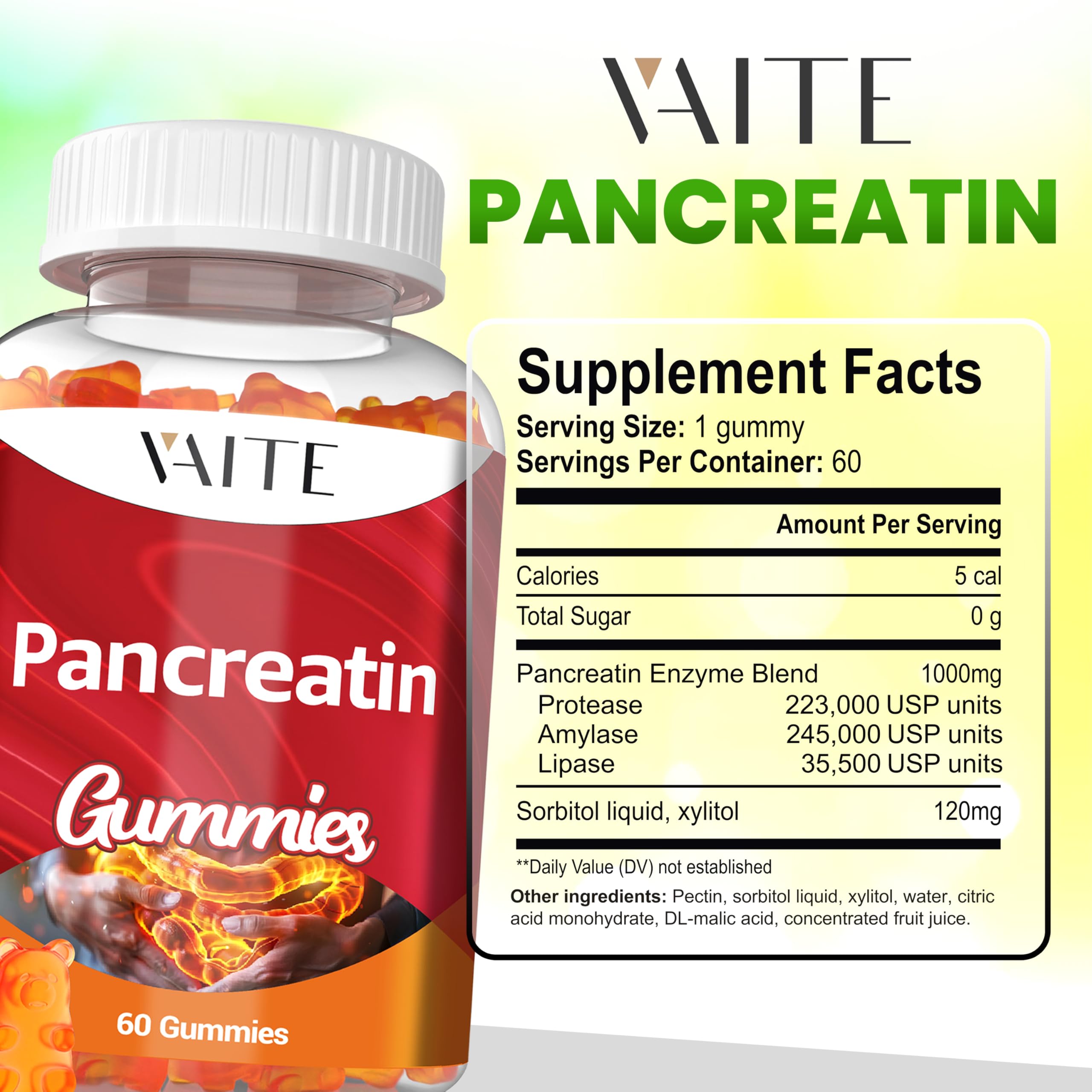 Pancreatin enzyme gummies bottle on a white background
