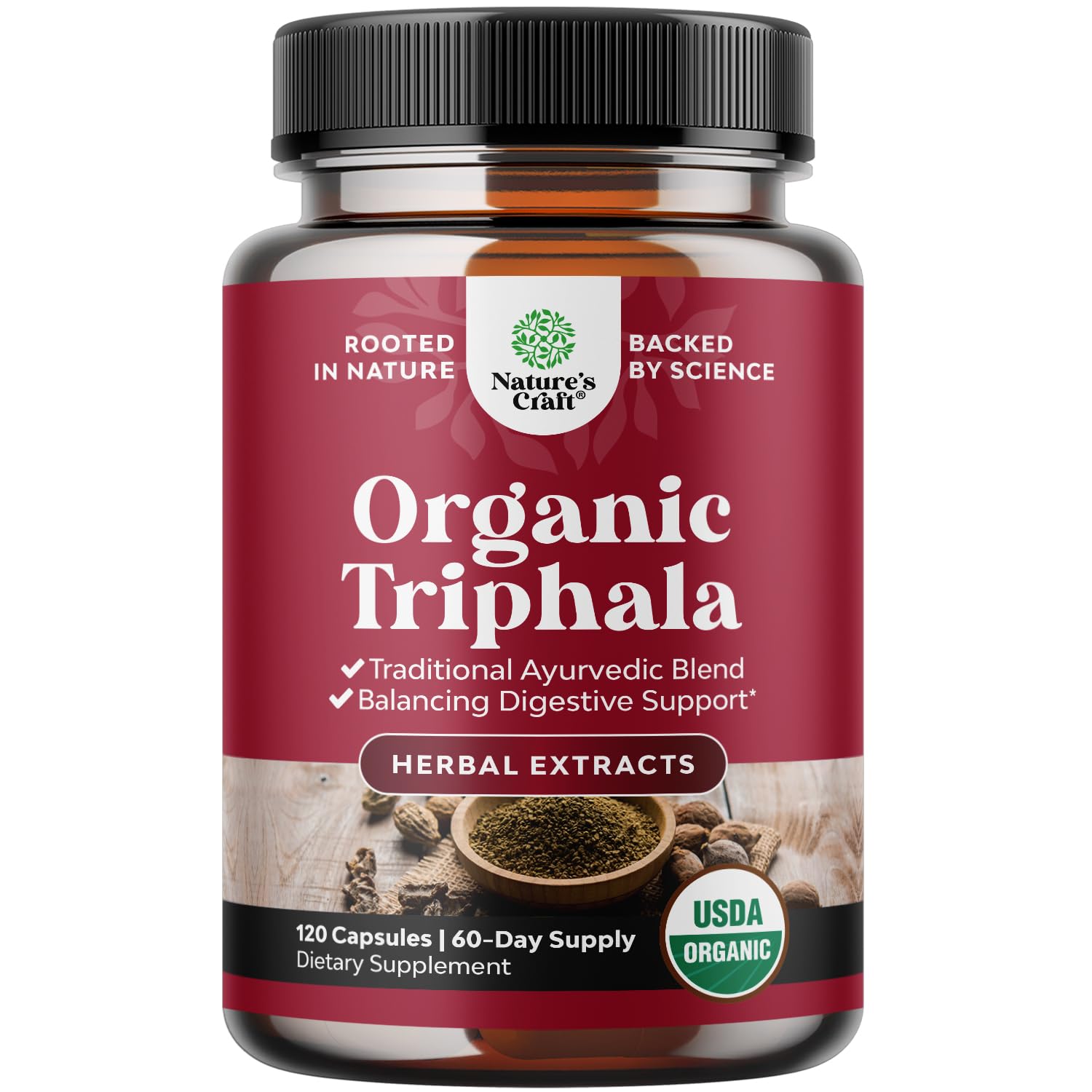 Digestive Triphala Capsules Organic Complex bottle front view