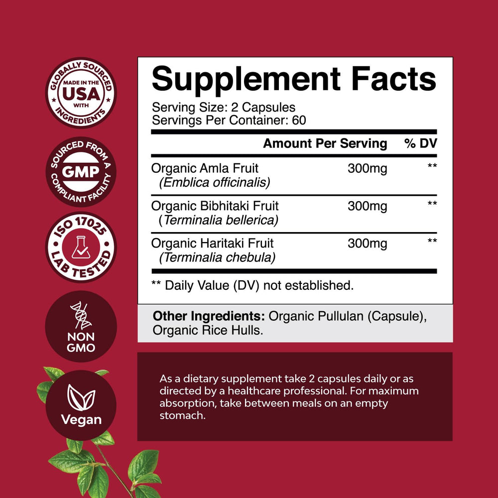 Organic Triphala capsules packaging and label