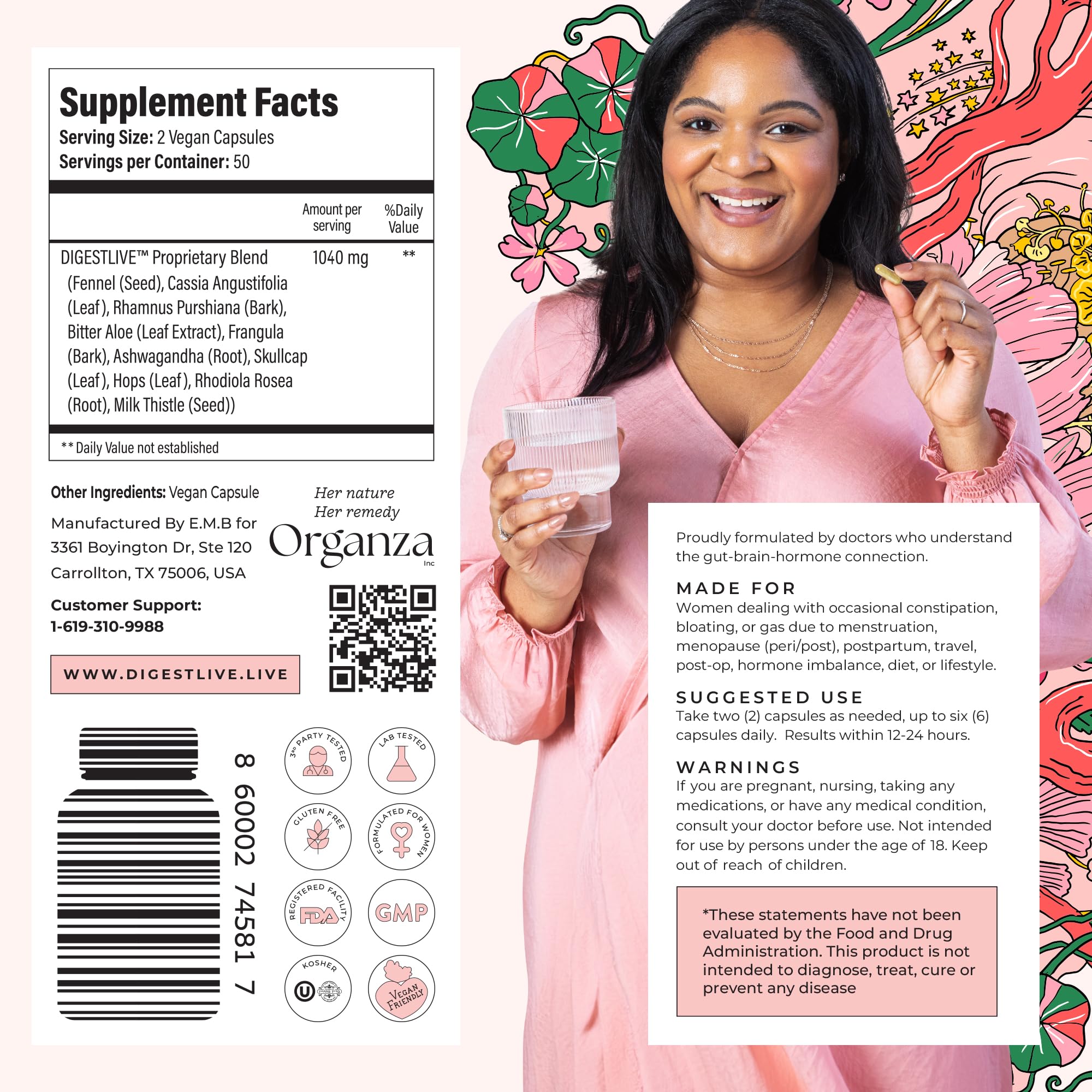 DigestLive dosing guide demonstrates two-capsule starter for first use.