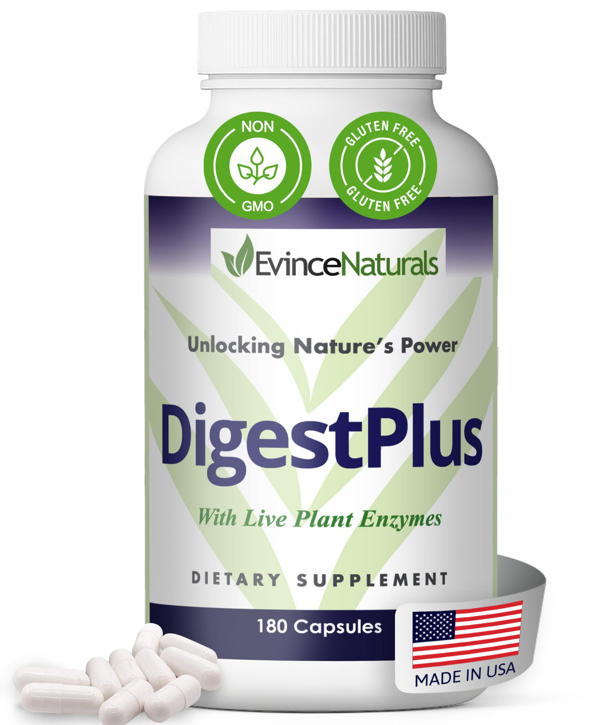 DigestPlus Digestive Enzymes bottle label with Plant-Based Enzymes