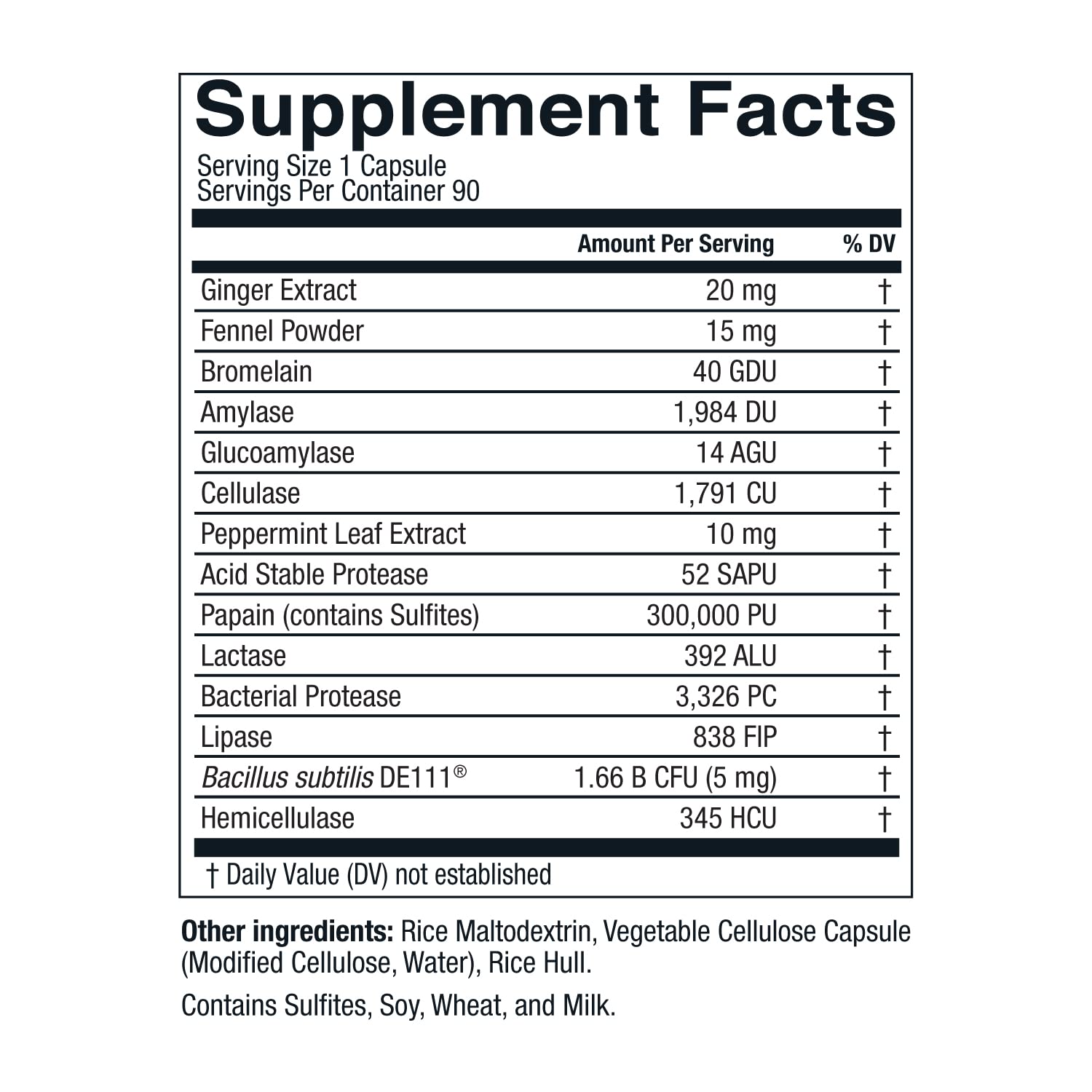 Close-up of DigestWell bottle label highlighting 10 digestive enzymes