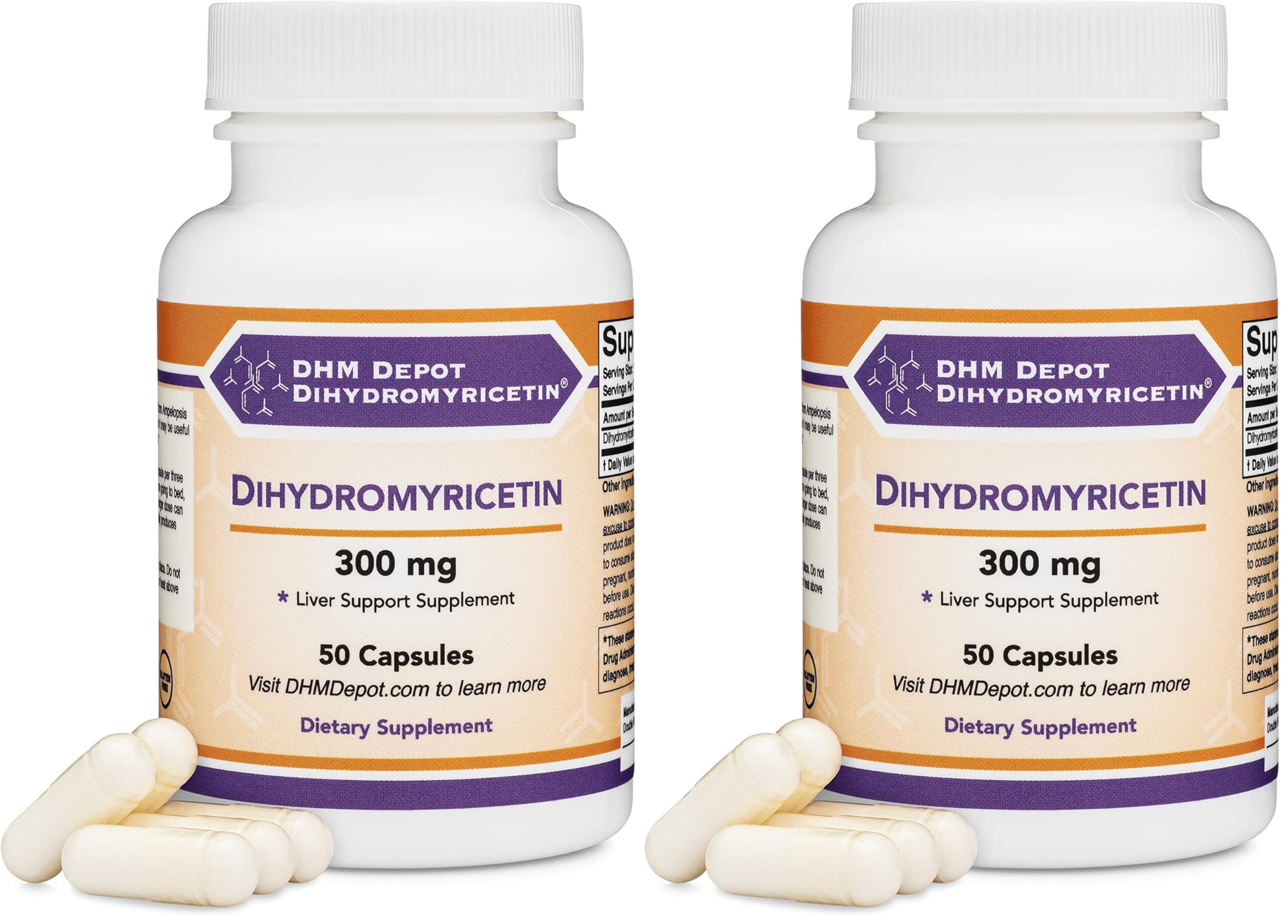 Dihydromyricetin DHM 50 capsules, 300 mg each, liver support supplement by Double Wood, pack of 2