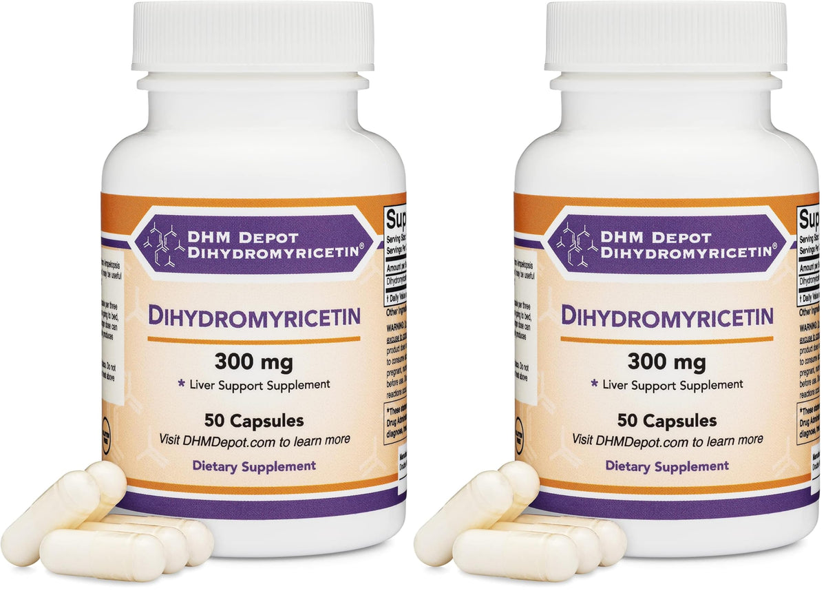 Dihydromyricetin DHM 50 capsules, 300 mg each, liver support supplement by Double Wood, pack of 2