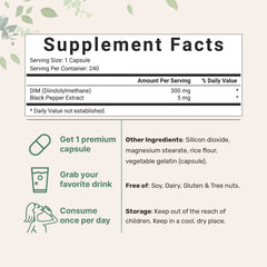 DIM Active Supplement bottle back with nutrition facts