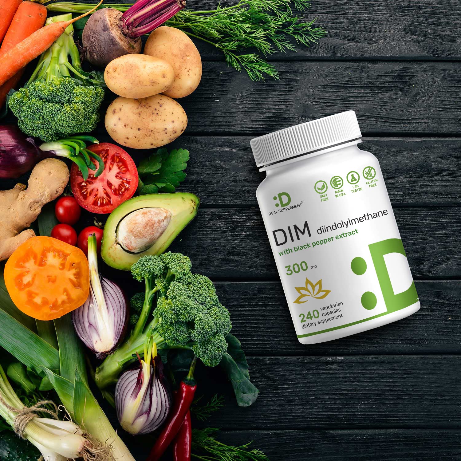 Lifestyle image featuring DIM supplement for hormonal support