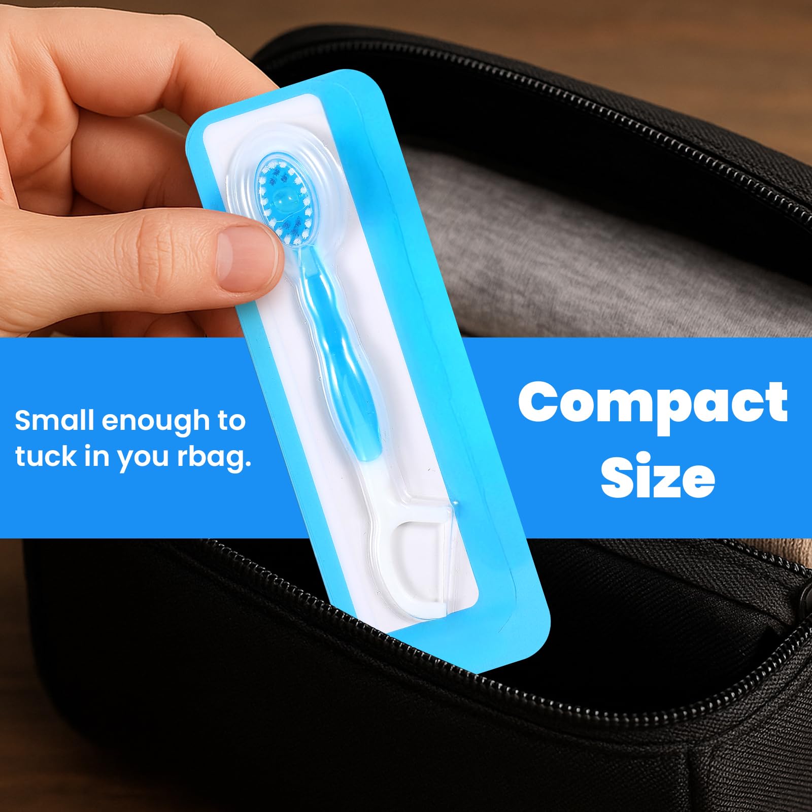 Soft nylon bristles on compact travel toothbrush