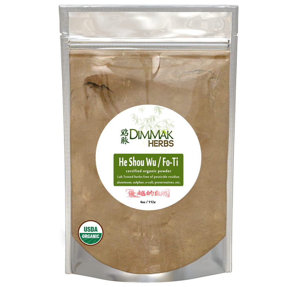 Dimmak Herbs Organic Fo Ti Root powder in a glass bowl