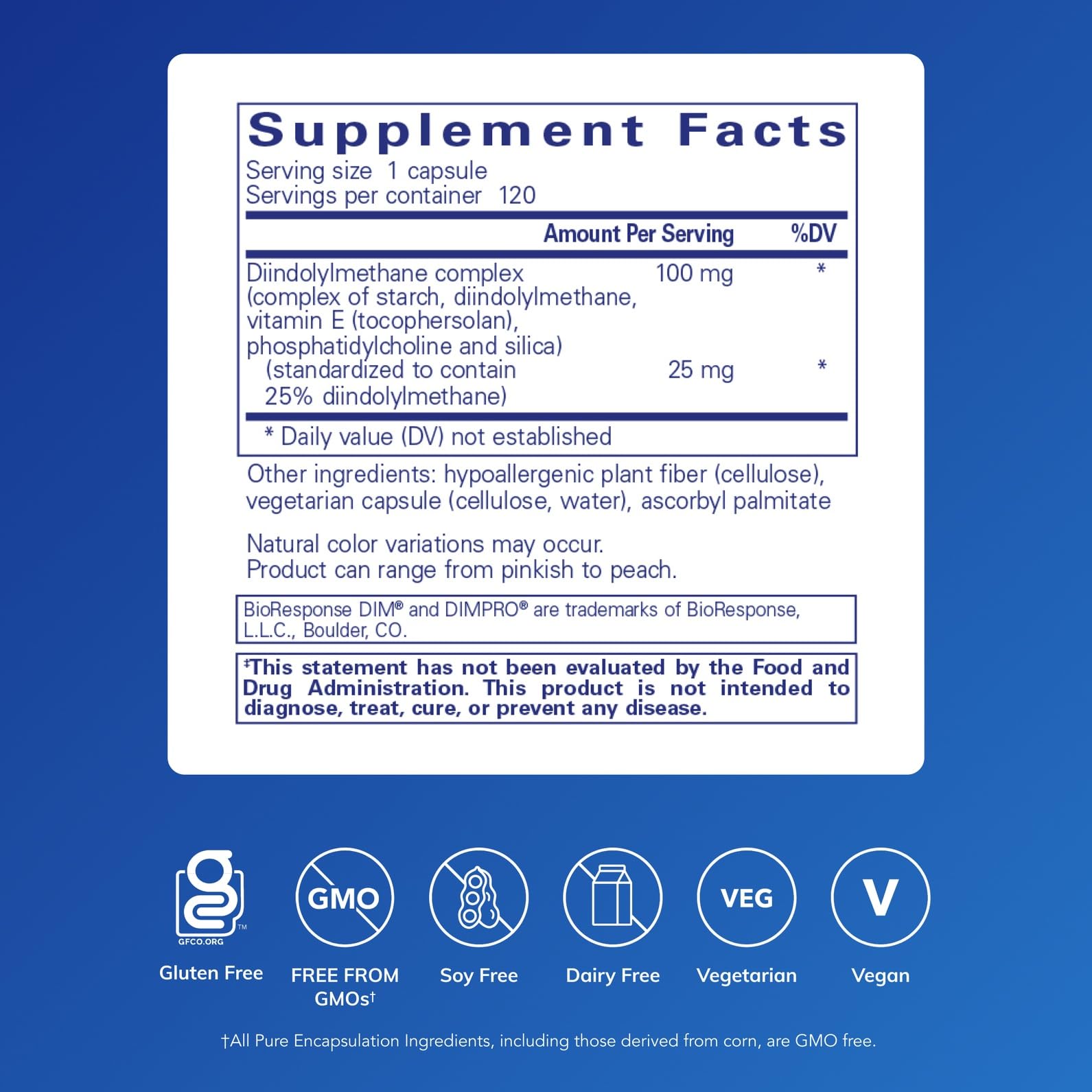 DIMPRO 100 bottle back label with supplement facts