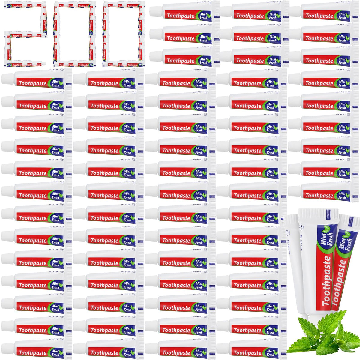 Dimsile mini toothpaste bulk 200-pack box, front view