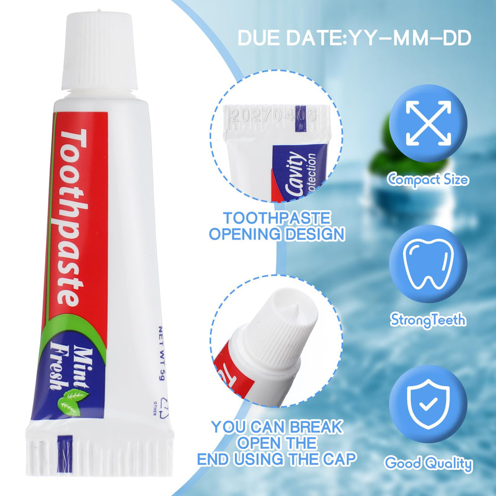 Packaging for the 500-pack bulk mini toothpaste