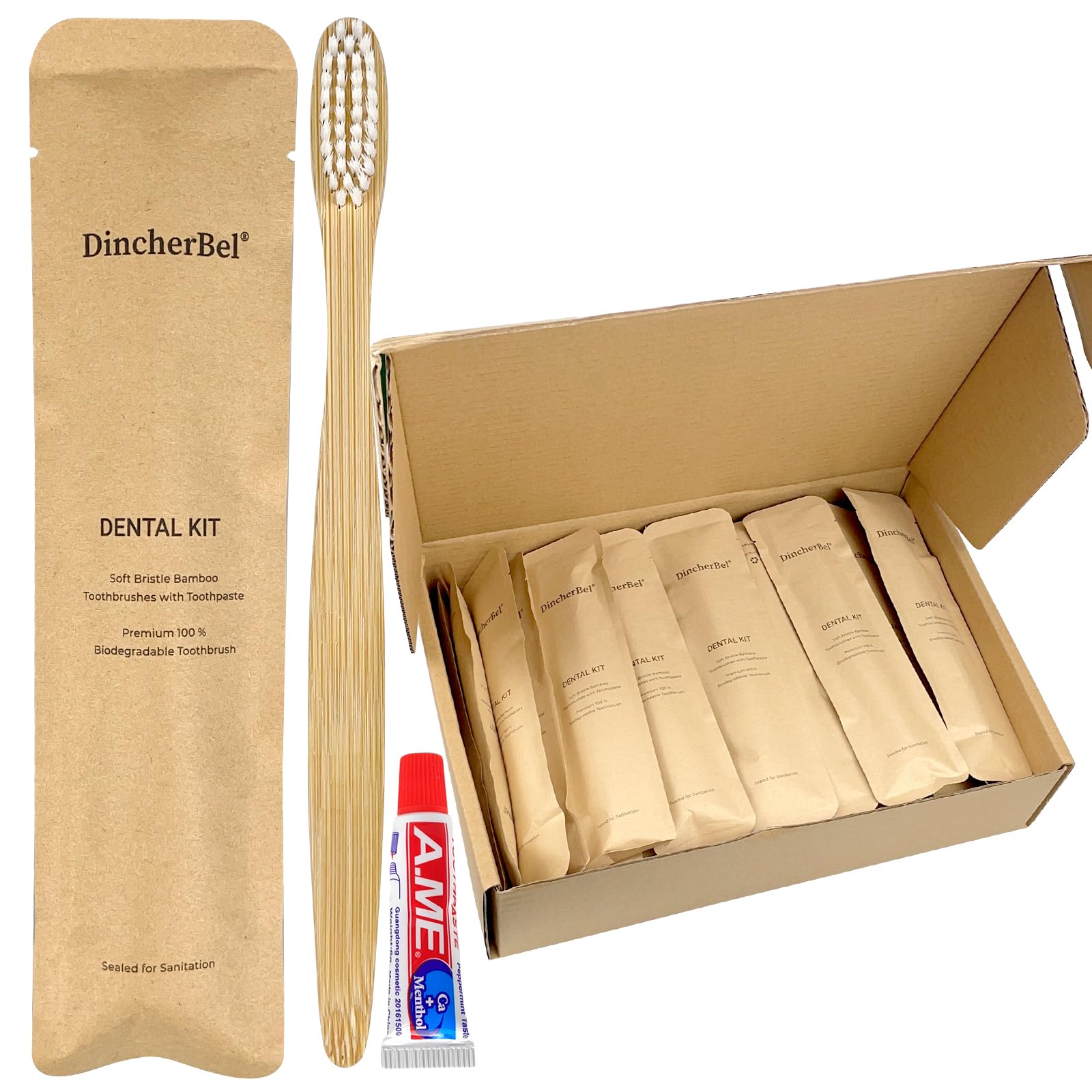 Bulk bamboo toothbrush kit with toothpaste for hotels