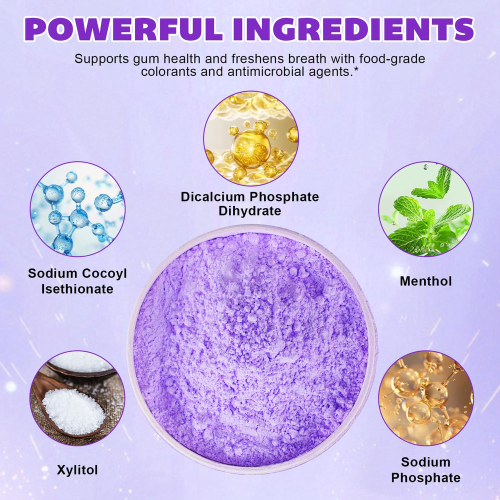 Dipping toothbrush into whitening powder