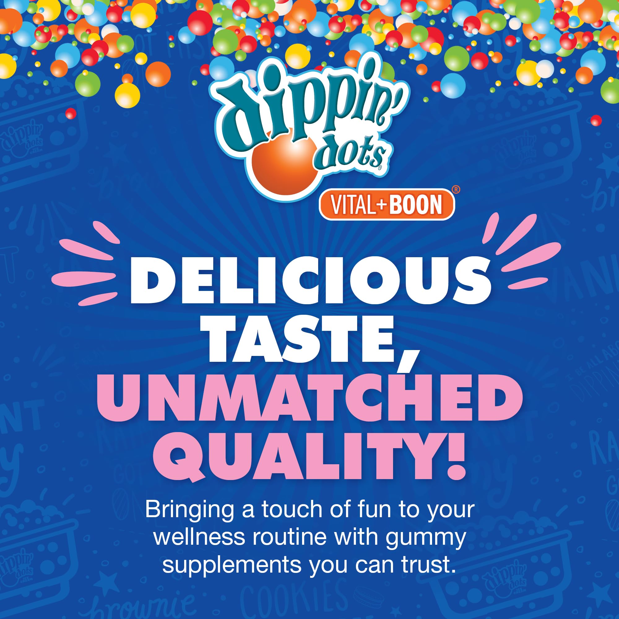 Product packaging and branding for Dippin' Dots Melatonin Sleep Support Gummies