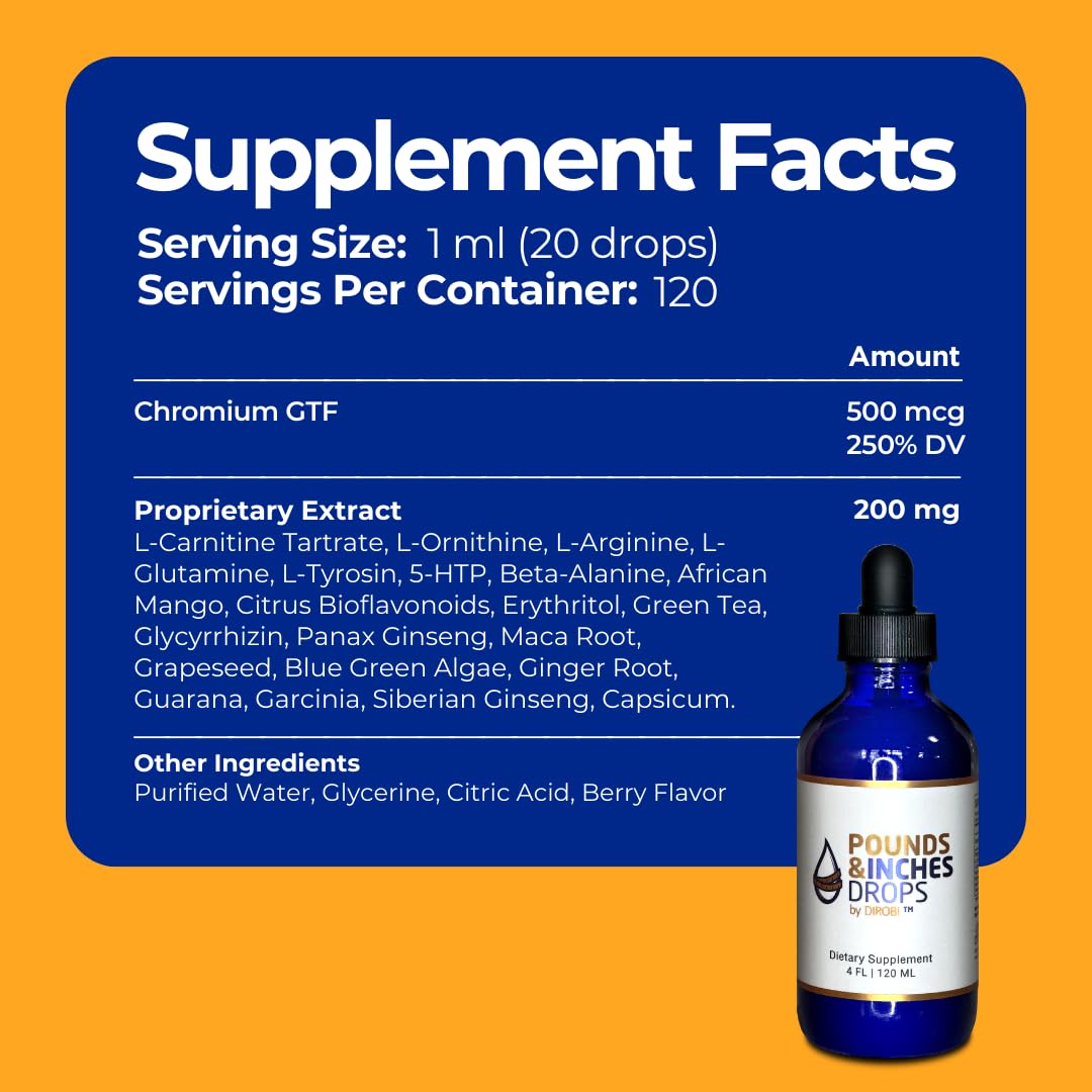 Craving suppression and energy support with Pounds and Inches Drops