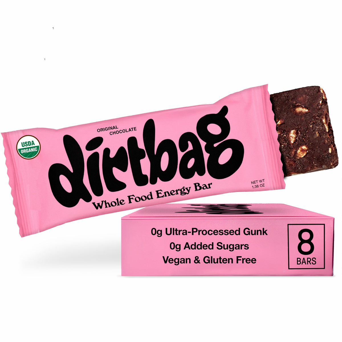 Dirtbag Bar Original Chocolate bar – compact energy for on-the-go workouts.
