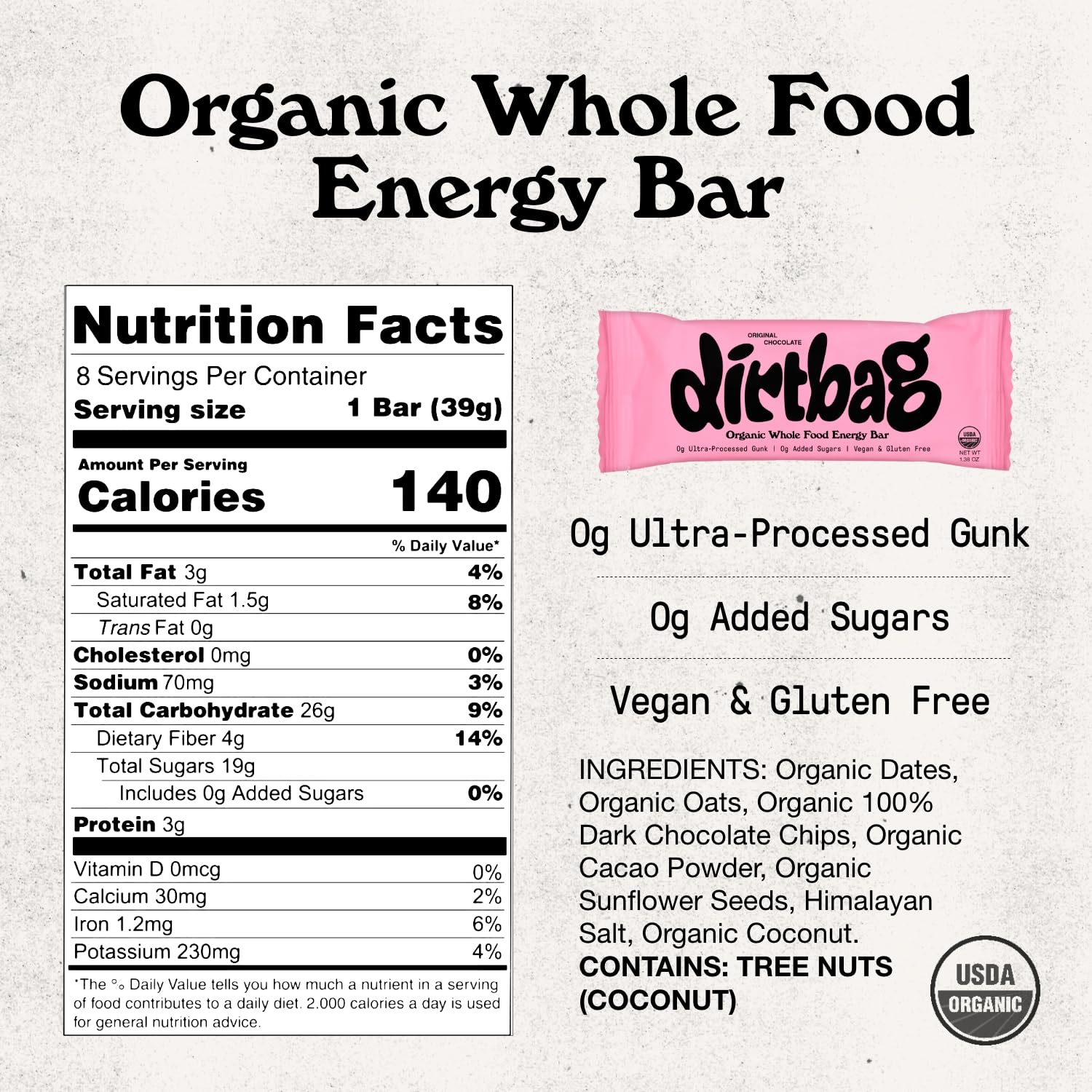 Dirtbag Bar Original Chocolate packaging – easy to stash in your gym bag.