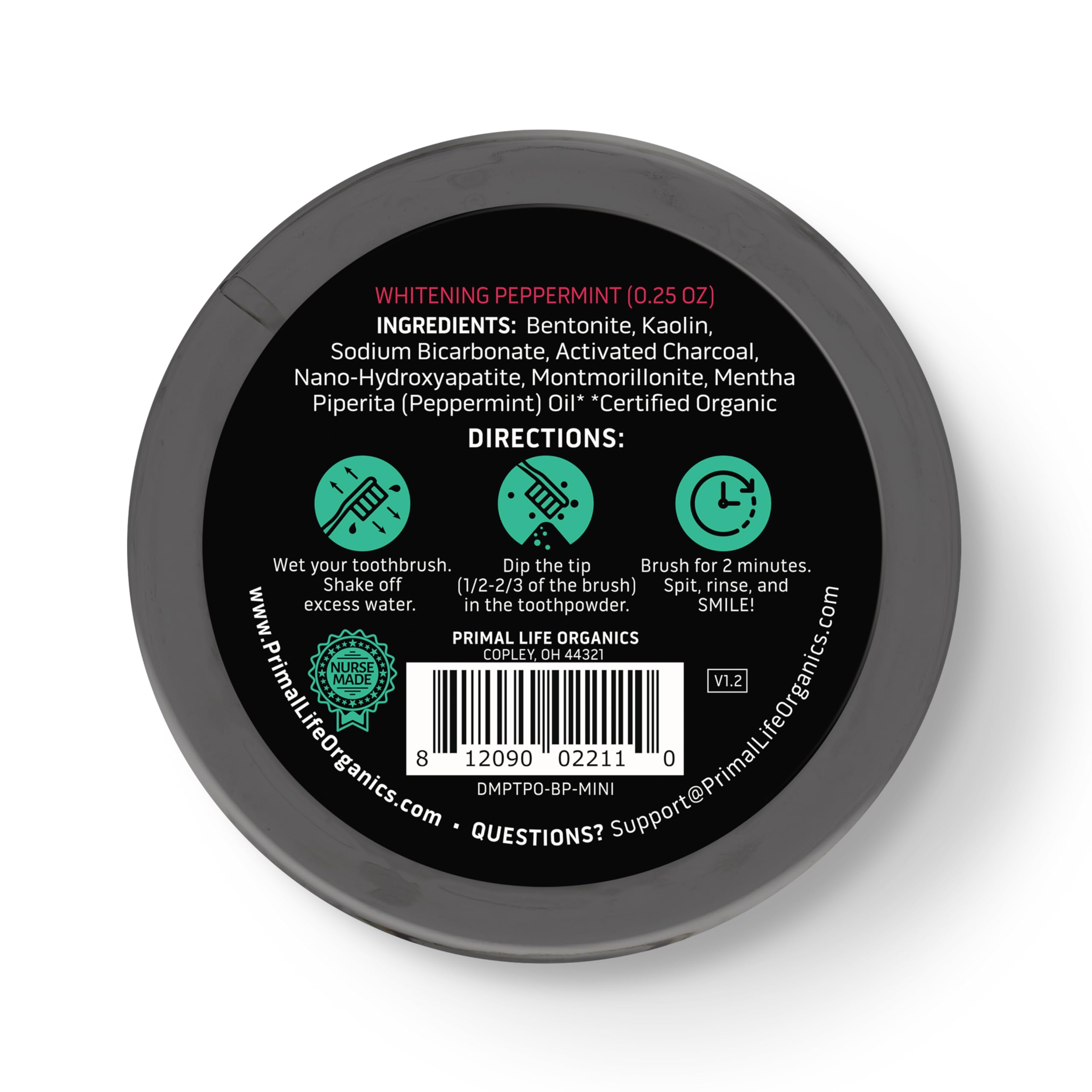 Shelf display featuring Primal Life Organics Dirty Mouth Toothpowder