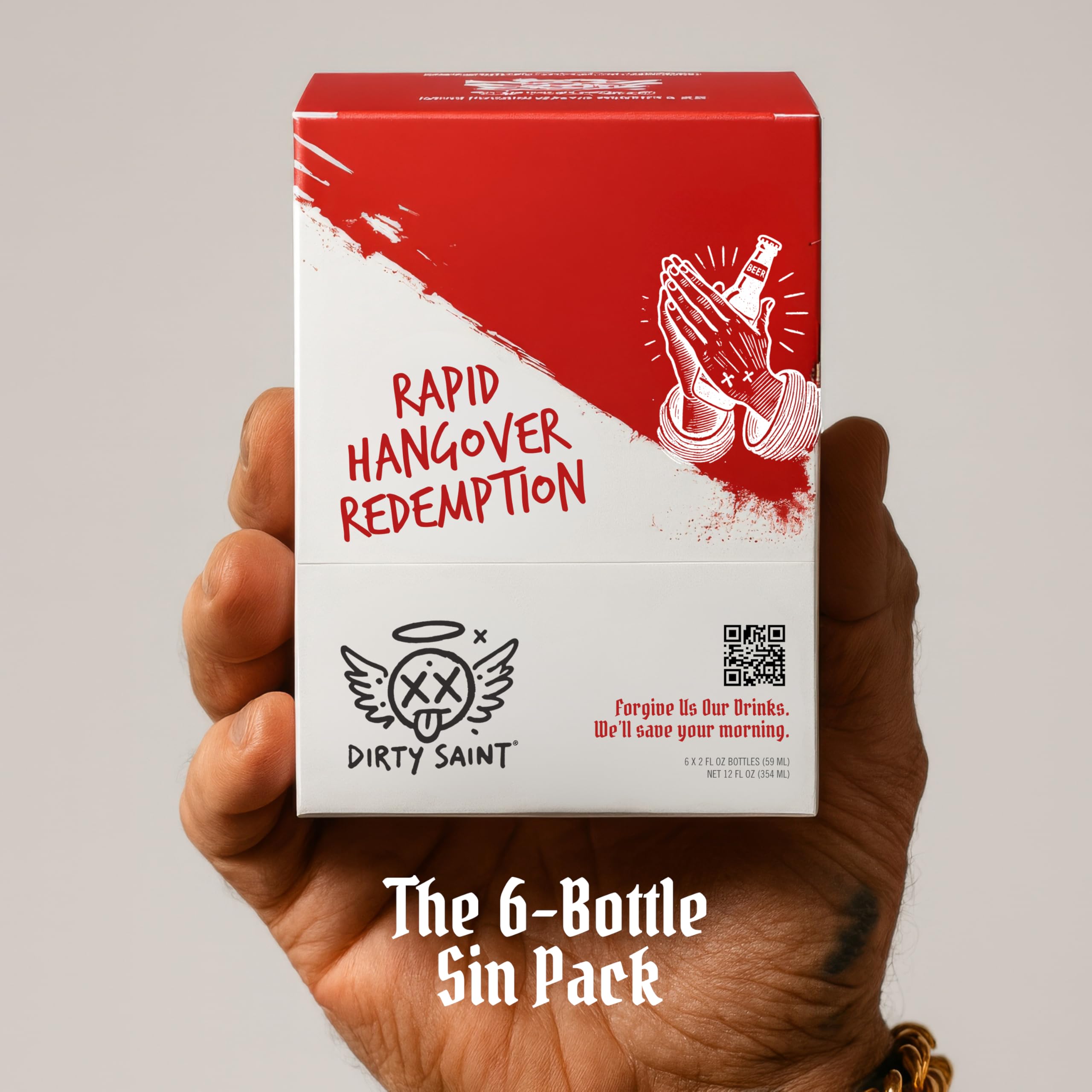 DIRTY SAINT Hangover Shot pour-into-glass demonstrates quick-dose ritual for morning-after relief.