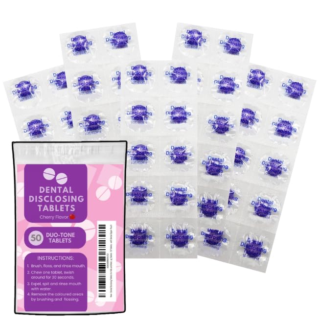 50-count dental disclosing tablets for kids and adults, individually wrapped
