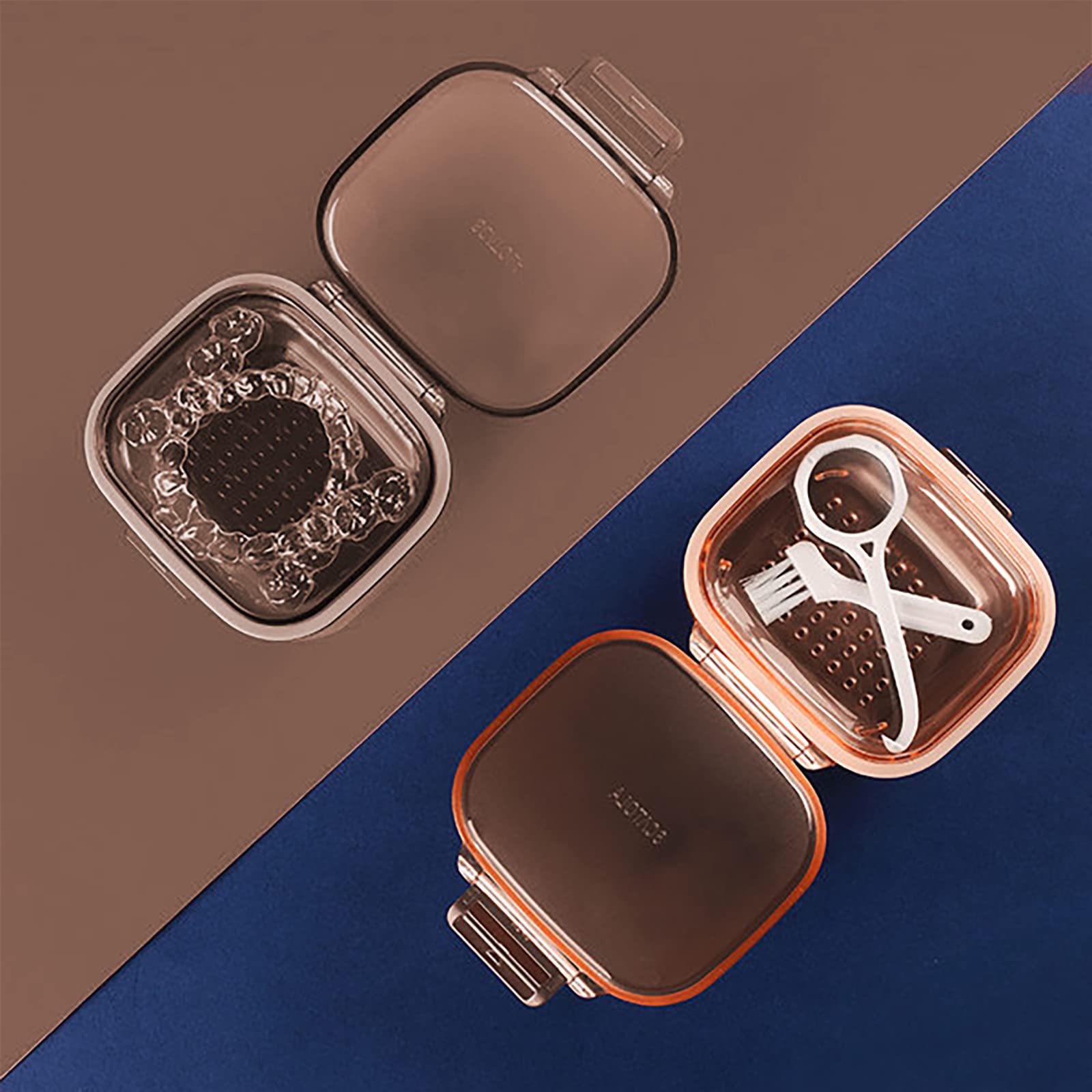 Dishwasher-safe orange retainer case for easy cleaning