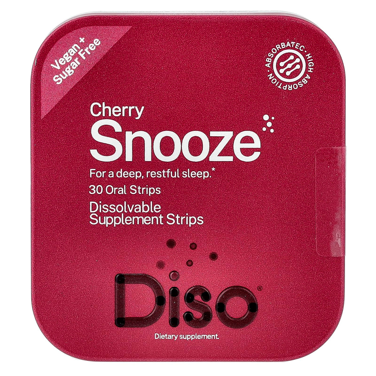 DISO Snooze cherry-flavored fast-dissolving sleep strips, 30-count, vegan and sugar-free