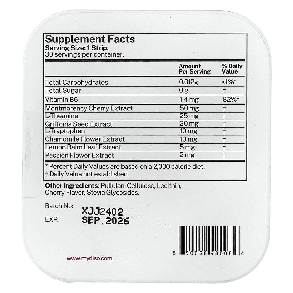 Close-up of DISO Snooze packaging showing individually wrapped dissolvable strips for quick sleep support