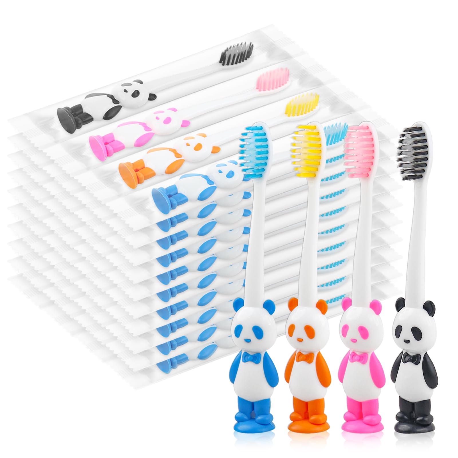 Panda-design disposable toddler toothbrushes in assorted colors, 40-pack