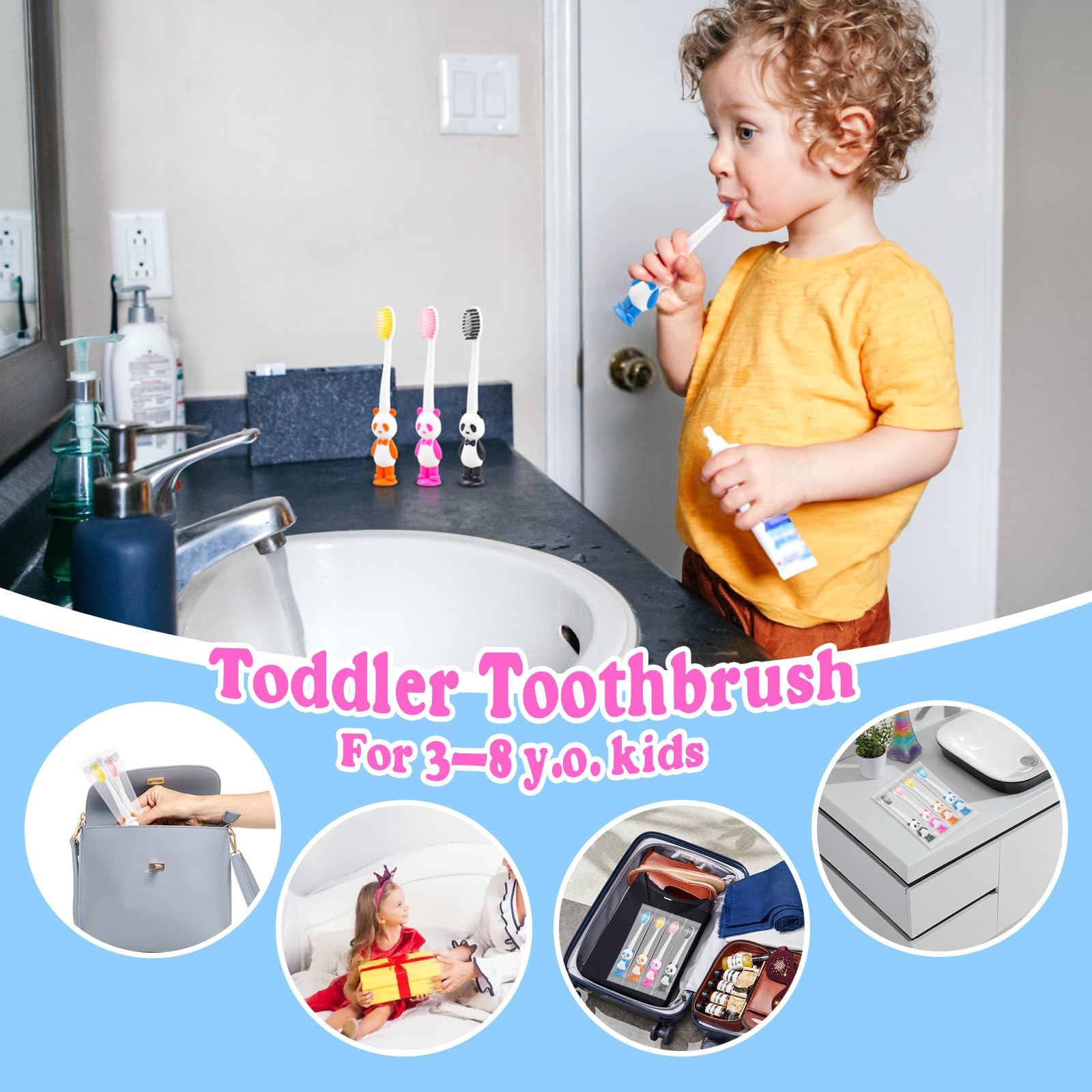 Assorted panda toothbrushes with suction cups for kids