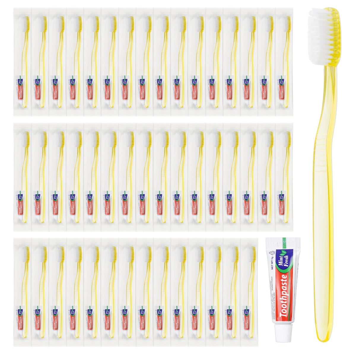 Disposable toothbrush set 100-pack packaging