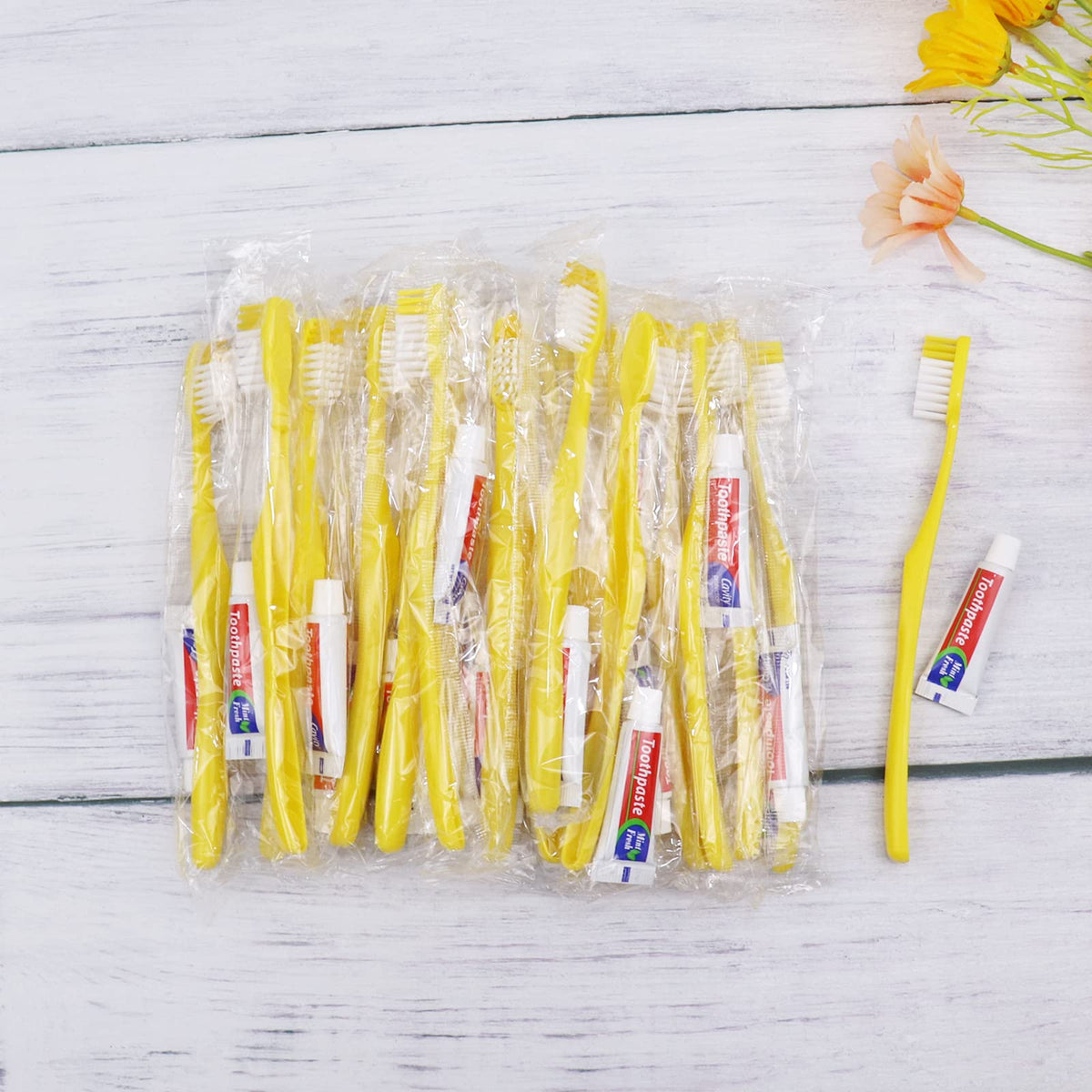 Bulk pack of 150 disposable toothbrushes with toothpaste, individually wrapped
