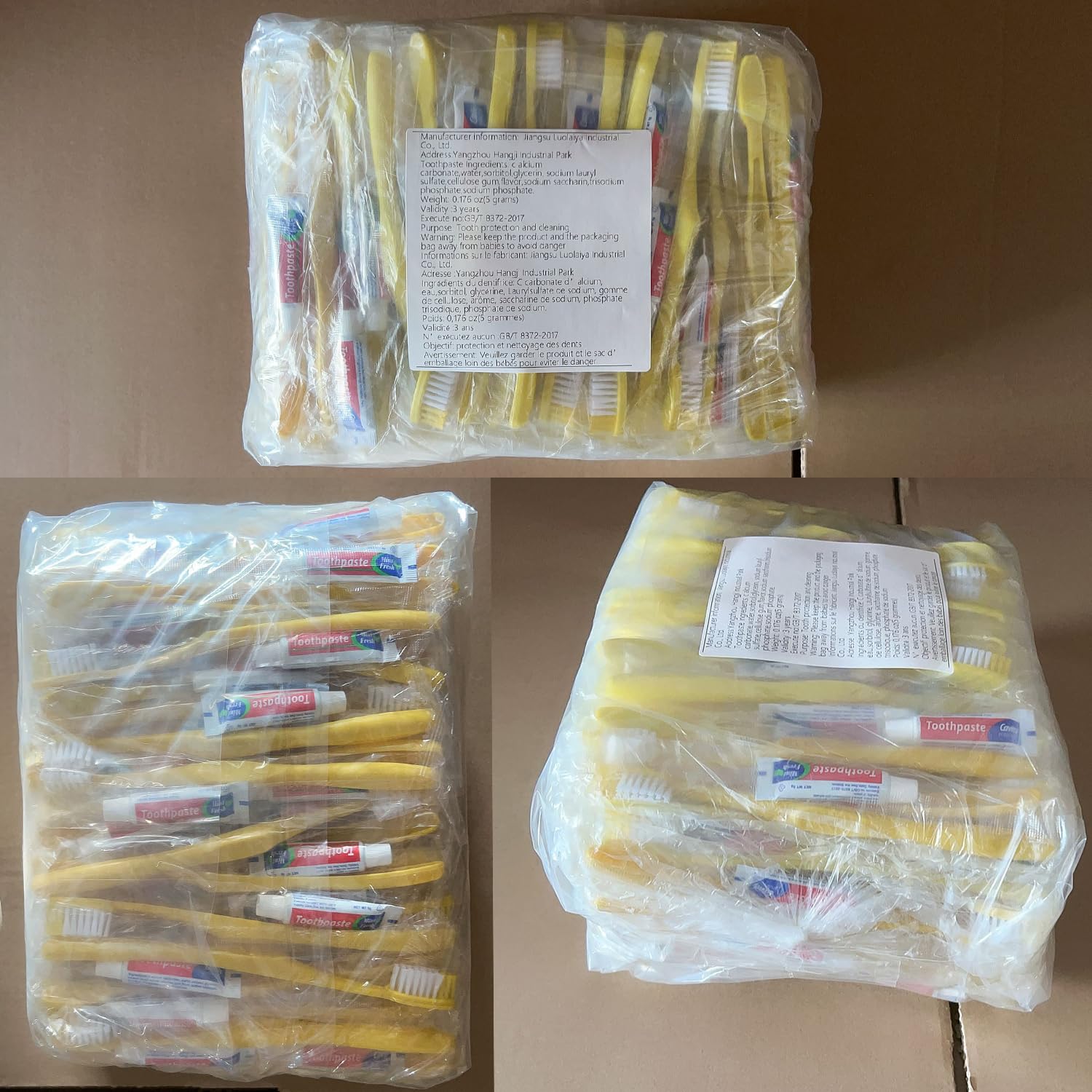 Yellow hollow disposable toothbrush kit for single use
