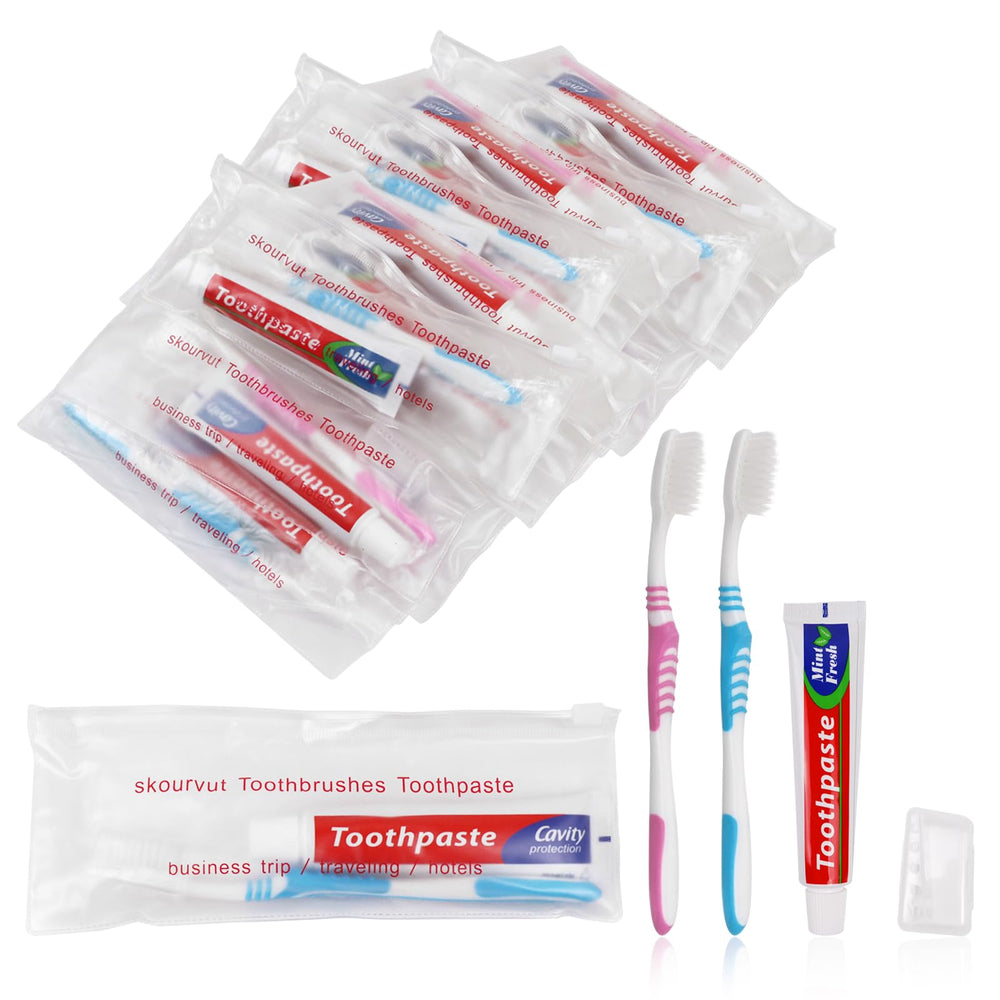 Disposable toothbrush travel kit with 45g toothpaste in a plastic zip bag