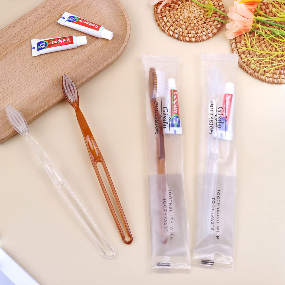 Toothbrushes packed in a bag or suitcase for travel